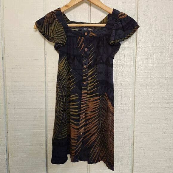 TANOA Nu'uuli Flutter Sleeve Girl's Dress TD801 Palm Leaf Made in Hawaii size 10 - Picture 3 of 10